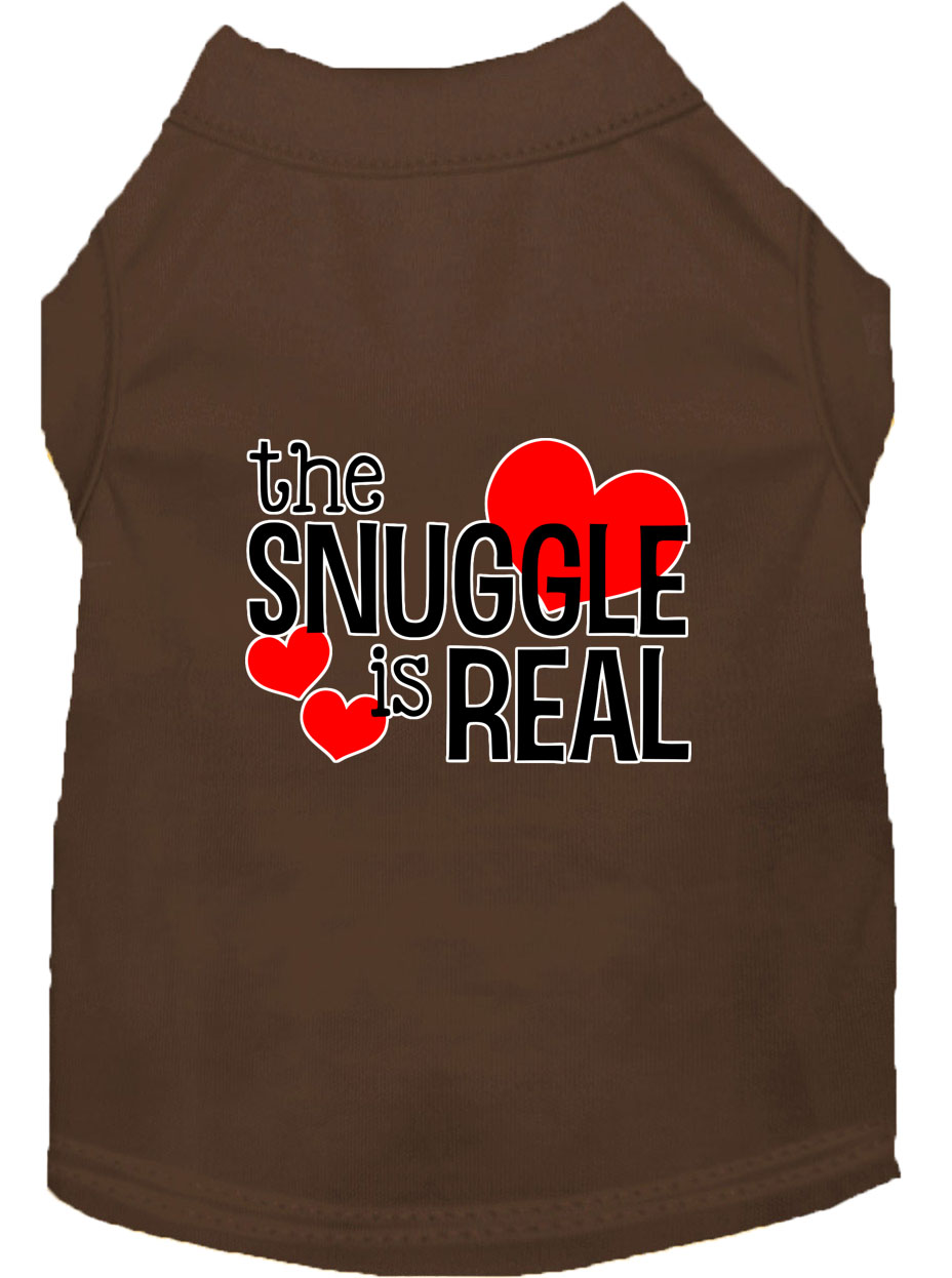 The Snuggle is Real Screen Print Dog Shirt Brown Sm